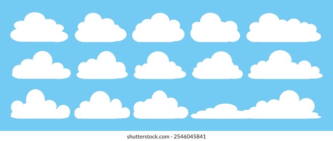 Collection of white cloud illustrations. Vector set of cartoon clouds in flat design.Cloud.