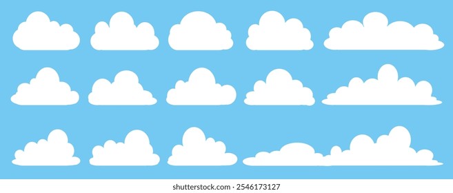 Collection of white cloud illustrations. Vector set of cartoon clouds in flat design.Cloud.