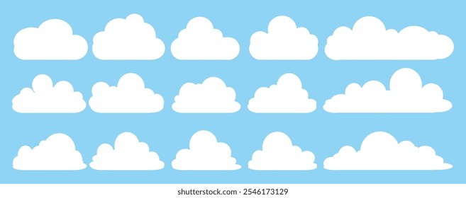 Collection of white cloud illustrations. Vector set of cartoon clouds in flat design.Cloud.