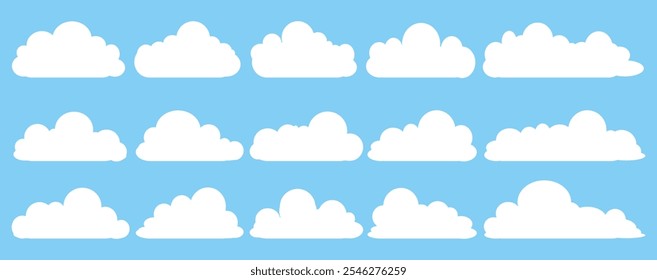 Collection of white cloud illustrations. Vector set of cartoon clouds in flat design.Cloud.
