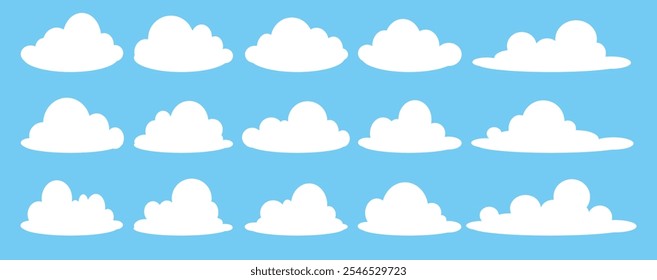 Collection of white cloud illustrations. Vector set of cartoon clouds in flat design.Cloud.