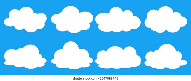 Collection of white cloud illustrations. Vector set of cartoon clouds in flat design.Cloud.