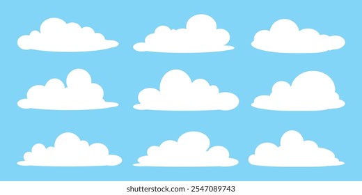 Collection of white cloud illustrations. Vector set of cartoon clouds in flat design.Cloud.