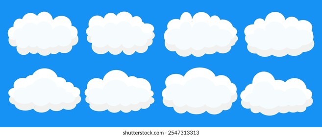 Collection of white cloud illustrations. Vector set of cartoon clouds in flat design.Cloud.