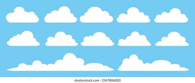 Collection of white cloud illustrations. Vector set of cartoon clouds in flat design.Cloud.