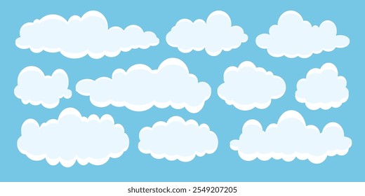 Collection of white cloud illustrations. Vector set of cartoon clouds in flat design.Cloud.
