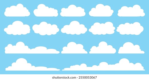 Collection of white cloud illustrations. Vector set of cartoon clouds in flat design.Cloud.