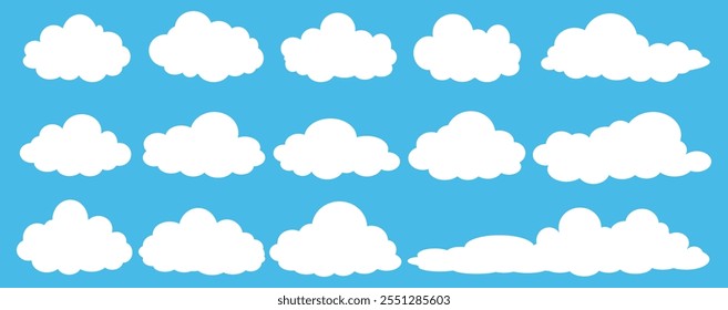 Collection of white cloud illustrations. Vector set of cartoon clouds in flat design.Cloud.