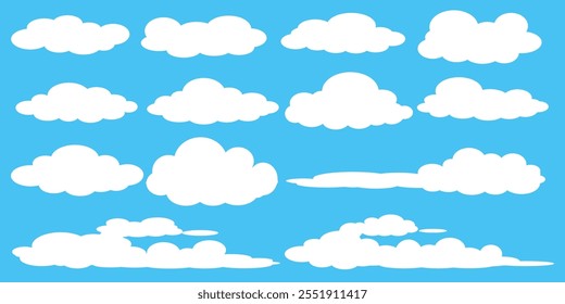 Collection of white cloud illustrations. Vector set of cartoon clouds in flat design.Cloud.