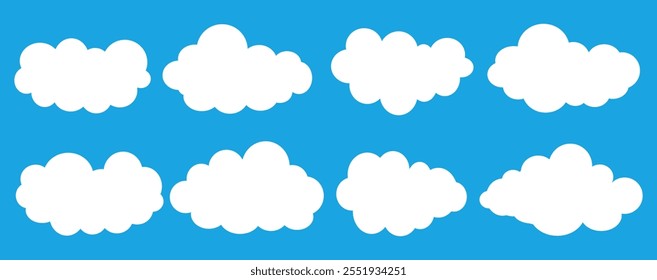 Collection of white cloud illustrations. Vector set of cartoon clouds in flat design.Cloud.