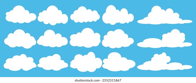 Collection of white cloud illustrations. Vector set of cartoon clouds in flat design.Cloud.  