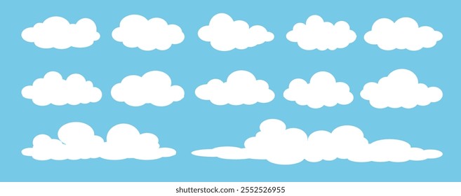 Collection of white cloud illustrations. Vector set of cartoon clouds in flat design.Cloud.  