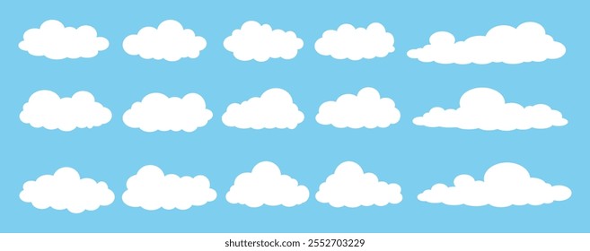 Collection of white cloud illustrations. Vector set of cartoon clouds in flat design.Cloud.