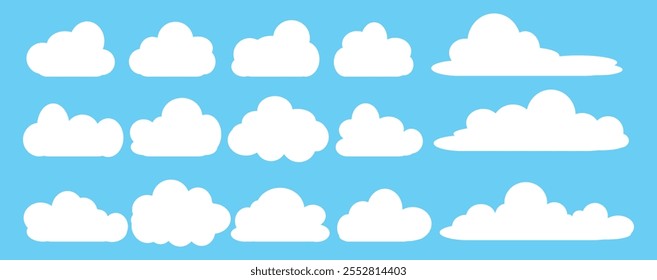 Collection of white cloud illustrations. Vector set of cartoon clouds in flat design.Cloud.