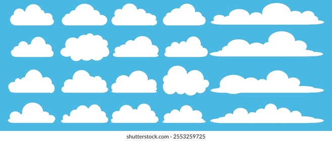 Collection of white cloud illustrations. Vector set of cartoon clouds in flat design.Cloud.
