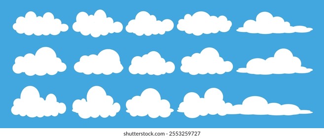 Coleção de ilustrações de nuvens brancas. Vetor conjunto de nuvens de desenhos animados em design plano.Nuvem.