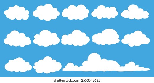 Collection of white cloud illustrations. Vector set of cartoon clouds in flat design.Cloud.