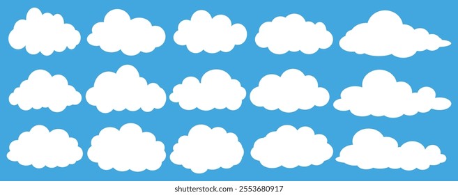 Collection of white cloud illustrations. Vector set of cartoon clouds in flat design.Cloud.