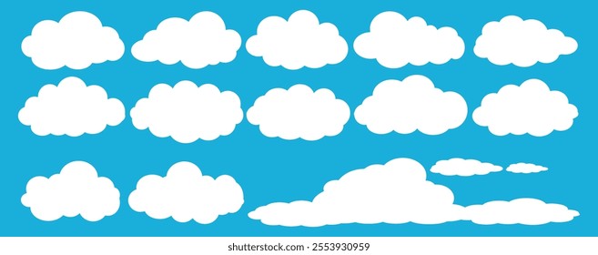 Collection of white cloud illustrations. Vector set of cartoon clouds in flat design.Cloud.