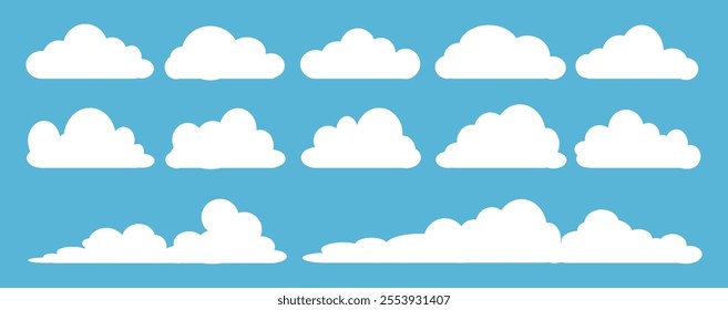 Collection of white cloud illustrations. Vector set of cartoon clouds in flat design.Cloud.