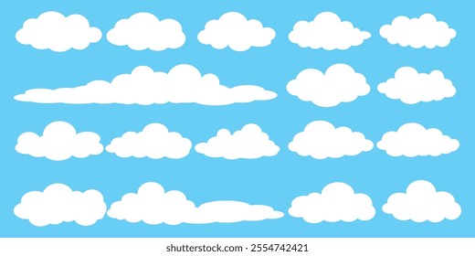 Collection of white cloud illustrations. Vector set of cartoon clouds in flat design.Cloud.