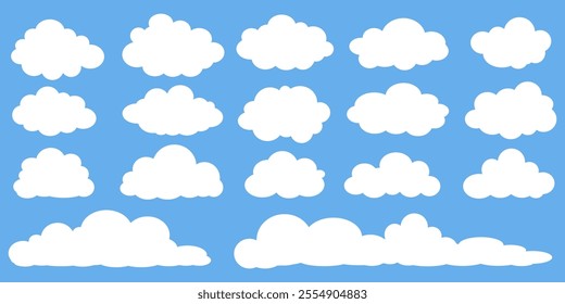 Collection of white cloud illustrations. Vector set of cartoon clouds in flat design.Cloud.
