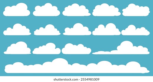 Collection of white cloud illustrations. Vector set of cartoon clouds in flat design.Cloud.