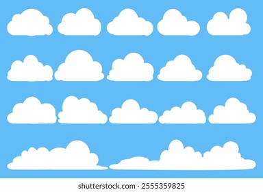 Collection of white cloud illustrations. Vector set of cartoon clouds in flat design.Cloud.