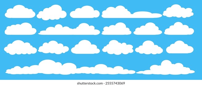 Collection of white cloud illustrations. Vector set of cartoon clouds in flat design.Cloud.