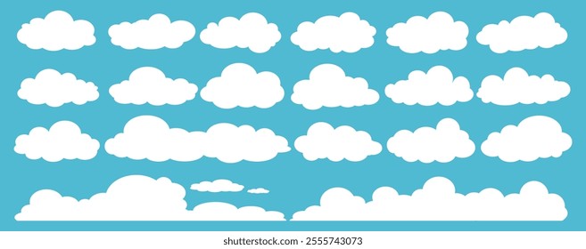 Collection of white cloud illustrations. Vector set of cartoon clouds in flat design.Cloud.