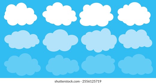 Collection of white cloud illustrations. Vector set of cartoon clouds in flat design.Cloud.