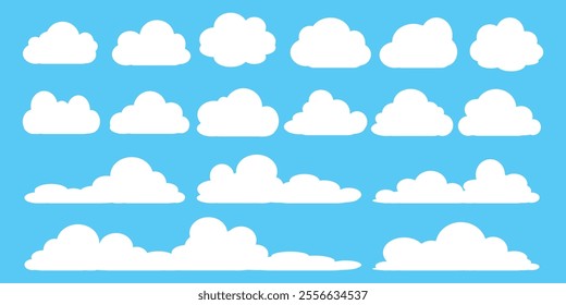 Collection of white cloud illustrations. Vector set of cartoon clouds in flat design.Cloud.