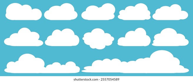 Collection of white cloud illustrations. Vector set of cartoon clouds in flat design.Cloud.