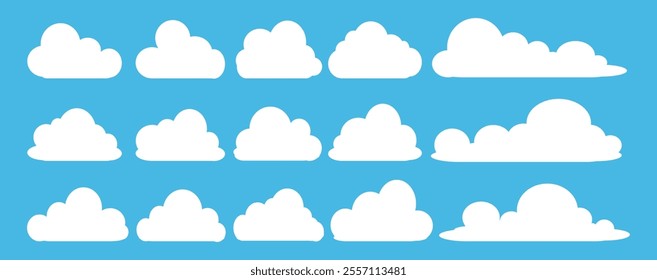 Collection of white cloud illustrations. Vector set of cartoon clouds in flat design.Cloud.