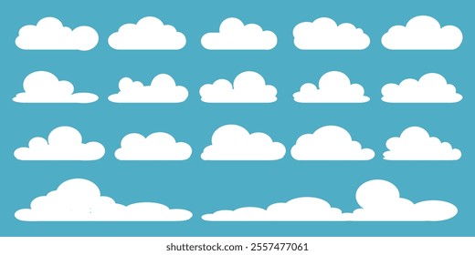 Collection of white cloud illustrations. Vector set of cartoon clouds in flat design.Cloud.