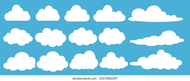 Collection of white cloud illustrations. Vector set of cartoon clouds in flat design.Cloud.