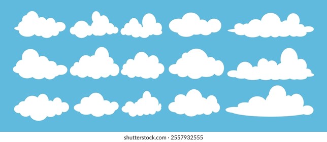 Collection of white cloud illustrations. Vector set of cartoon clouds in flat design.Cloud.