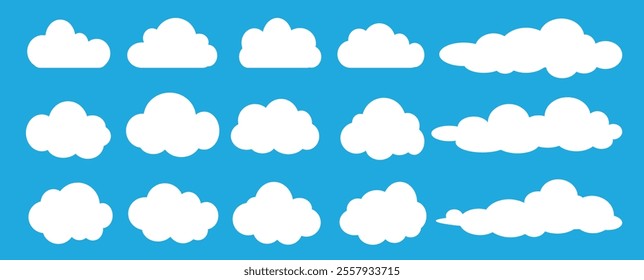 Collection of white cloud illustrations. Vector set of cartoon clouds in flat design.Cloud.