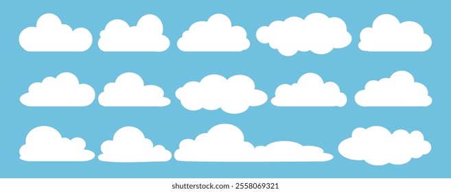 Collection of white cloud illustrations. Vector set of cartoon clouds in flat design.Cloud.