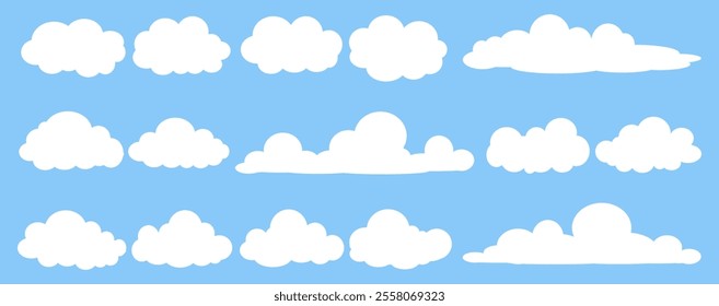 Collection of white cloud illustrations. Vector set of cartoon clouds in flat design.Cloud.