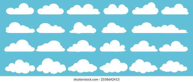 Collection of white cloud illustrations. Vector set of cartoon clouds in flat design.Cloud.