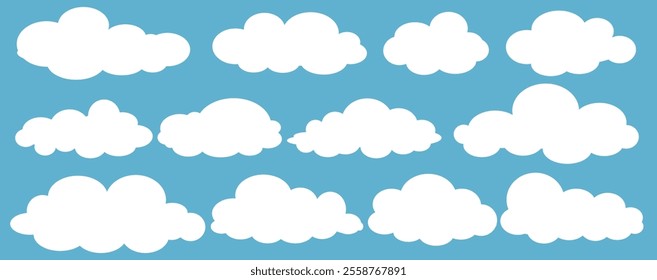 Collection of white cloud illustrations. Vector set of cartoon clouds in flat design.Cloud.