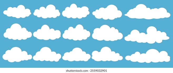 Collection of white cloud illustrations. Vector set of cartoon clouds in flat design.Cloud.