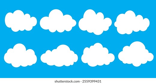 Collection of white cloud illustrations. Vector set of cartoon clouds in flat design.Cloud.