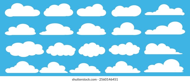 Collection of white cloud illustrations. Vector set of cartoon clouds in flat design.Cloud.