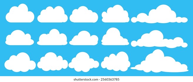 Collection of white cloud illustrations. Vector set of cartoon clouds in flat design.Cloud.