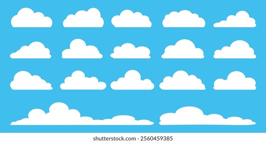 Collection of white cloud illustrations. Vector set of cartoon clouds in flat design.Cloud.