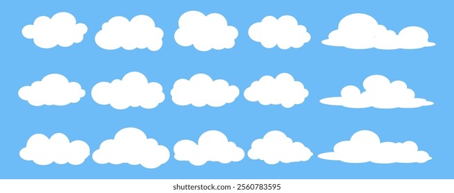 Collection of white cloud illustrations. Vector set of cartoon clouds in flat design.Cloud.