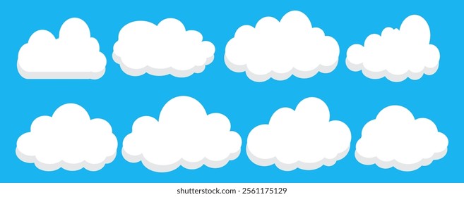 Collection of white cloud illustrations. Vector set of cartoon clouds in flat design.Cloud.