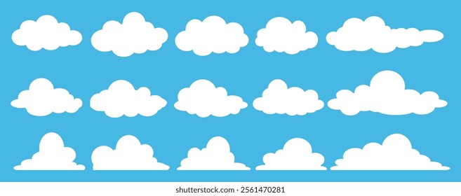 Collection of white cloud illustrations. Vector set of cartoon clouds in flat design.Cloud.